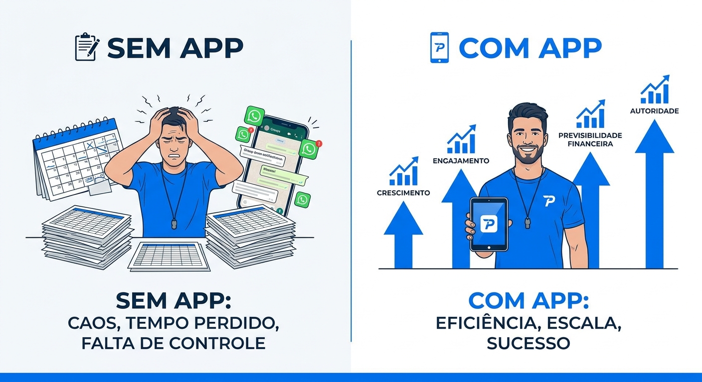 Infográfico: por que personal trainer com aplicativo próprio escala mais engajamento e resultados