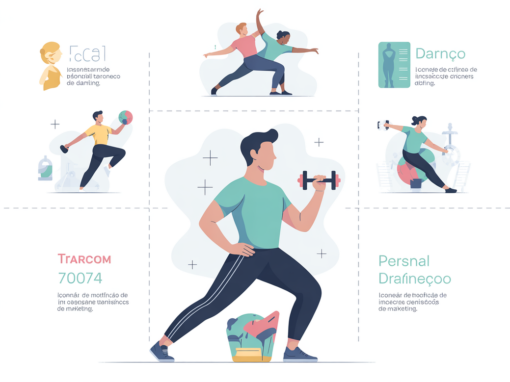 Infográfico mostrando os passos para a carreira de personal trainer de dança urbana: Educação Física, Certificação em Dança e Marketing.