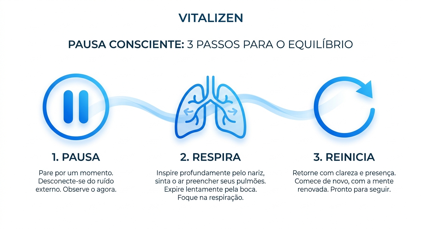vitalizen yoga meditação profissional saúde infográfico 3 passos respiro consciente