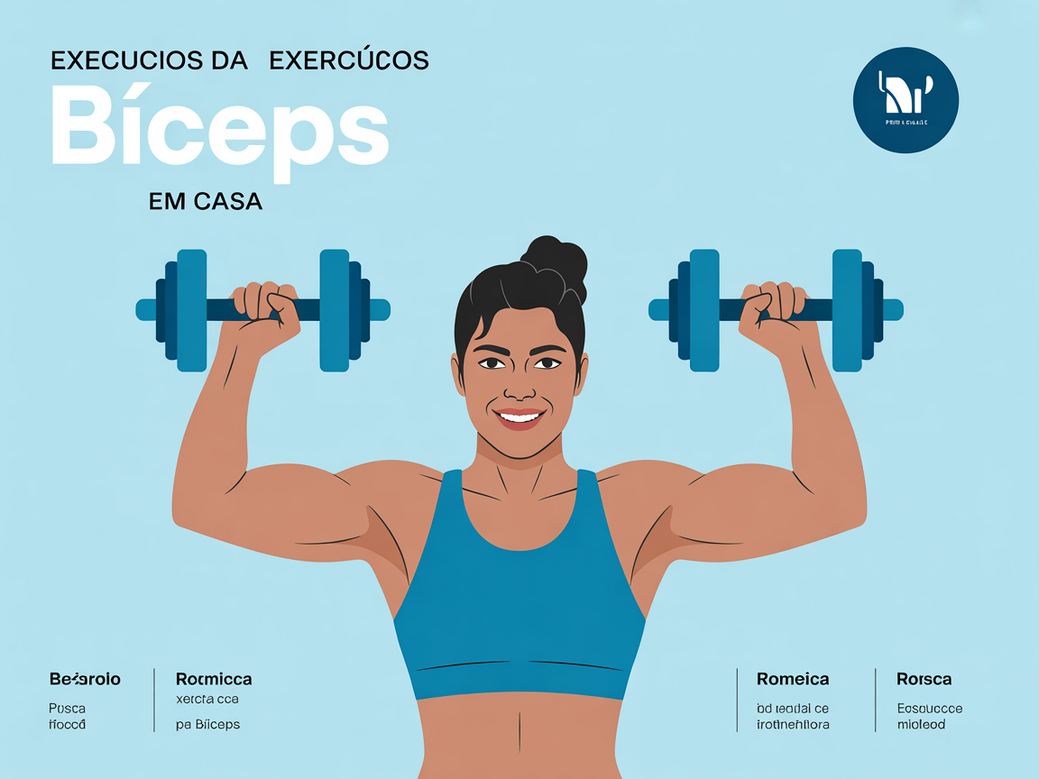 Infográfico mostrando a sequência de 7 exercícios para aumentar o bíceps em casa sem equipamentos