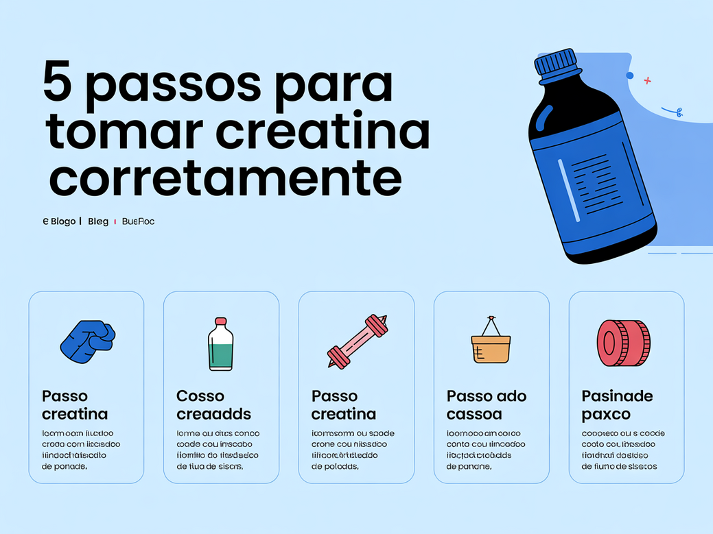 Infográfico com 5 passos sobre como um iniciante deve tomar creatina corretamente