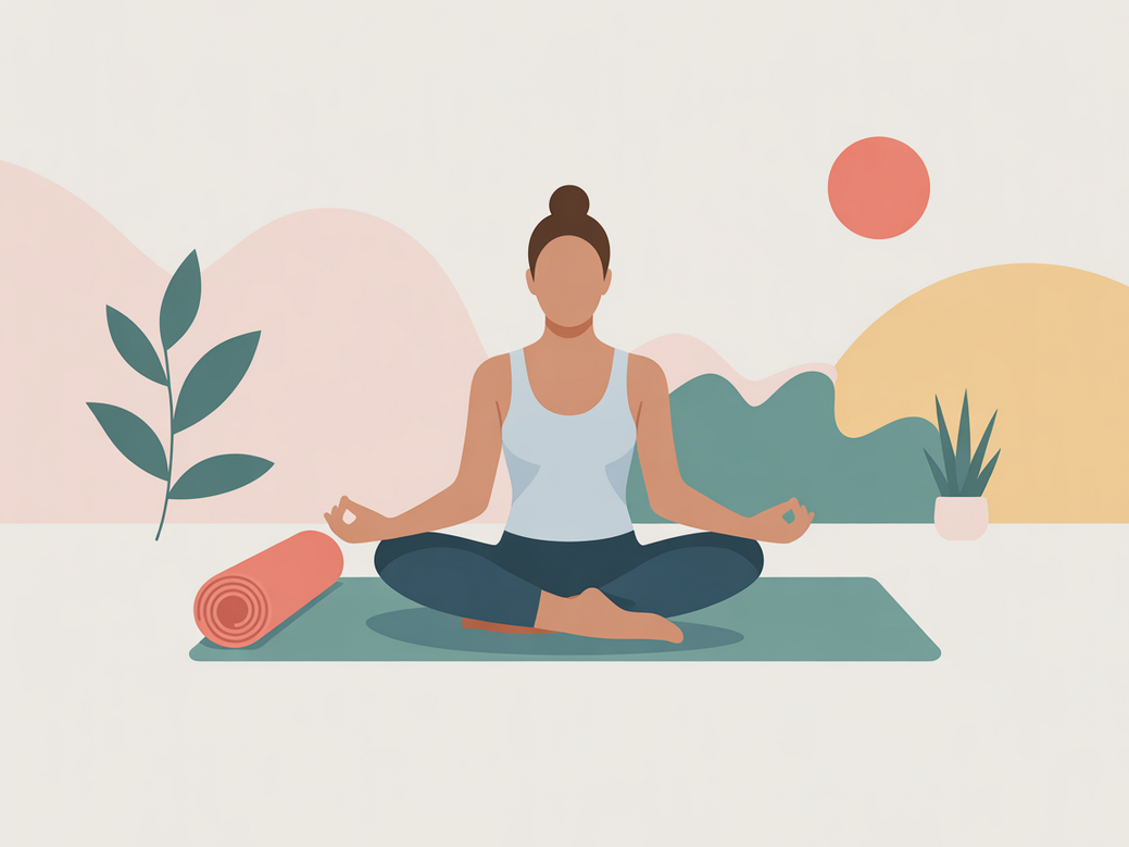 A serene person practicing yoga and meditation, representing the guide to inner peace.