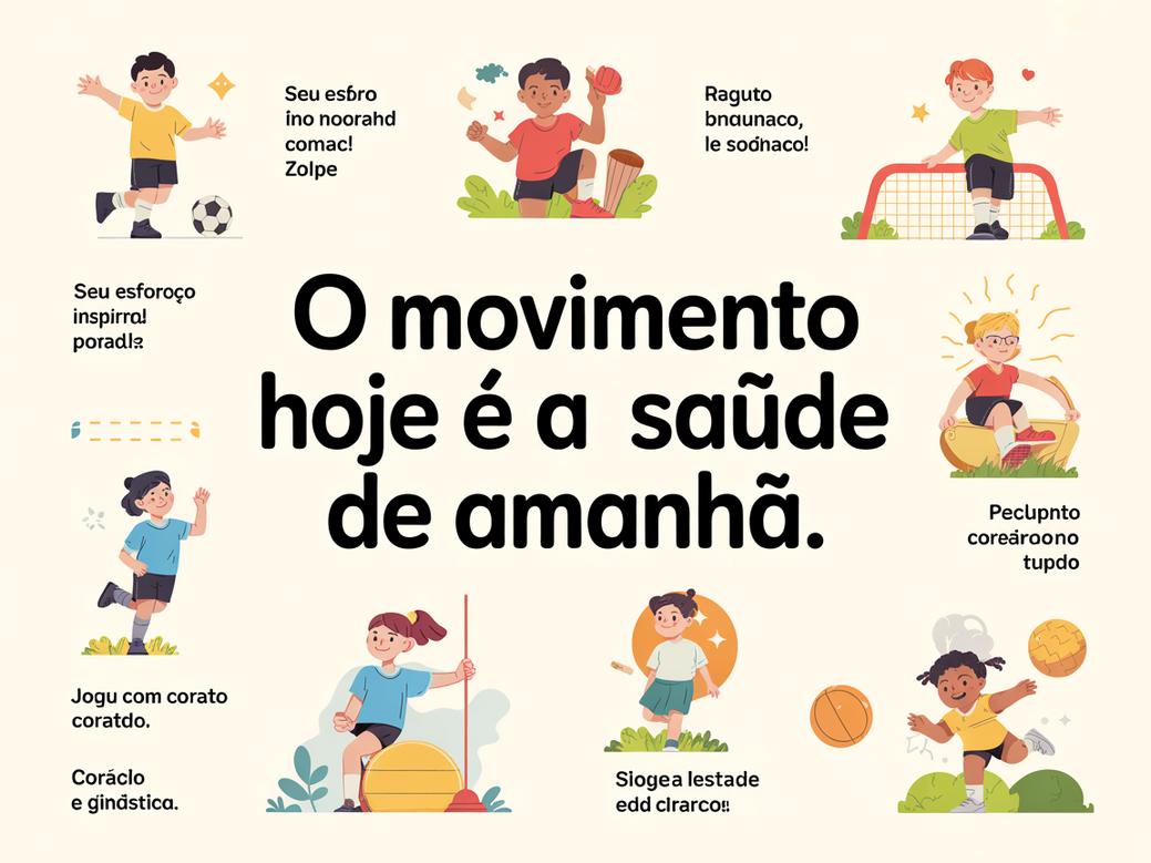 Infográfico com a frase O movimento hoje é a saúde de amanhã, para motivar alunos na educação física escolar.