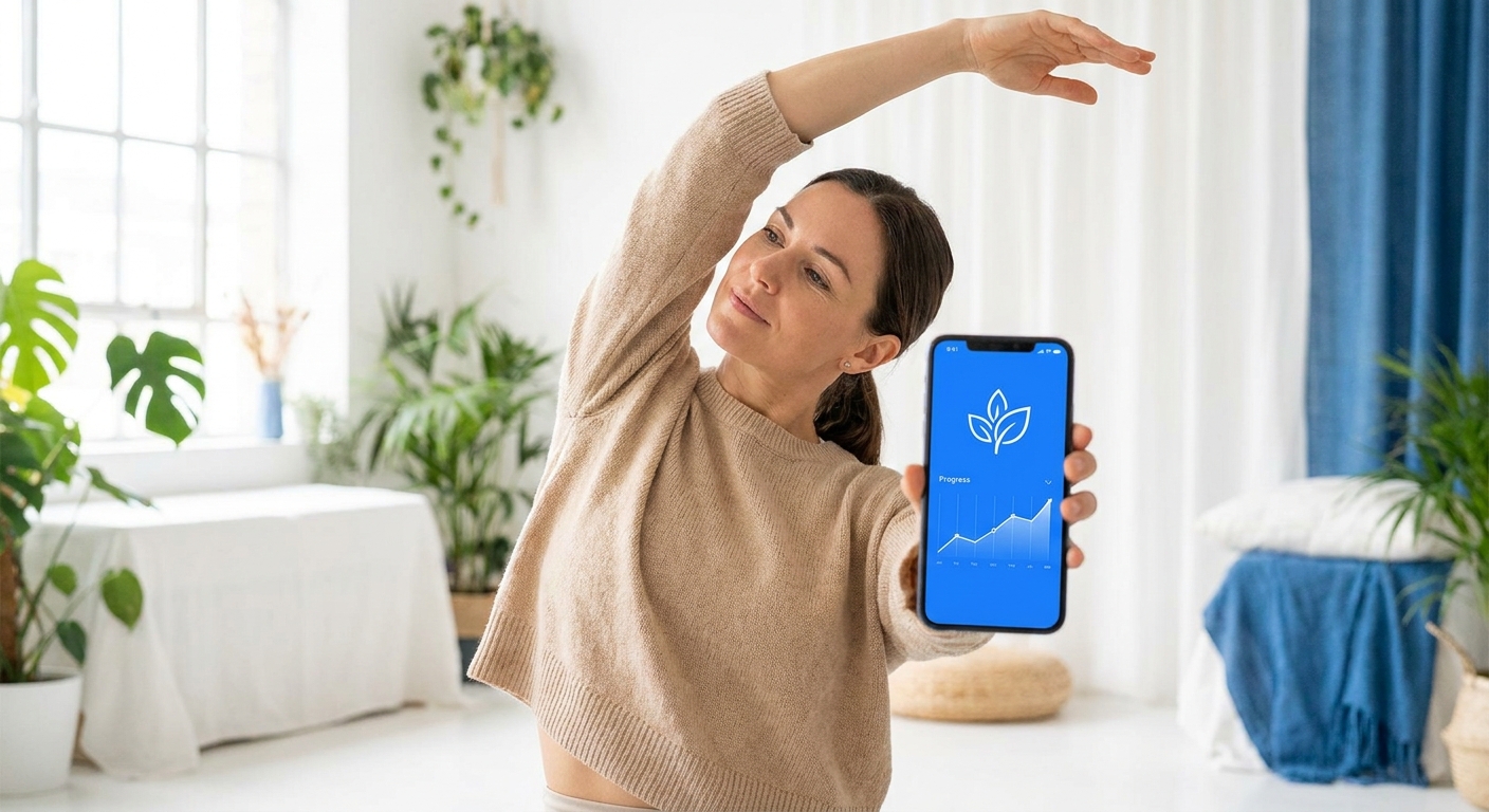 Instrutor de meditação em movimento usando o app Personal Millbody