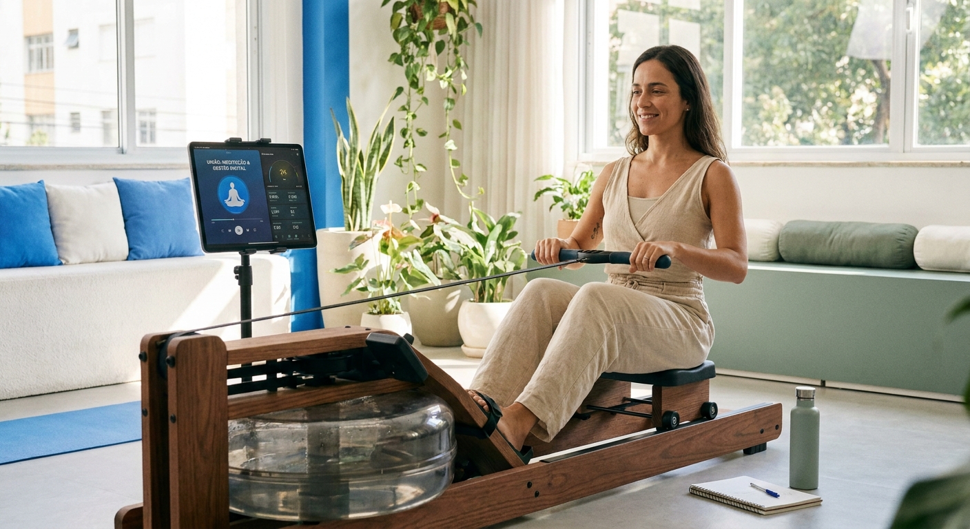 Instrutor de meditação em movimento usando ferramentas digitais para gerenciar seu negócio com Personal Millbody