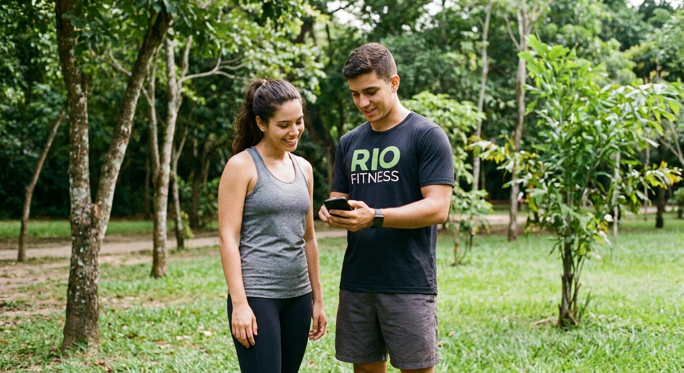 Instrutor usando app para personal trainer com aluno