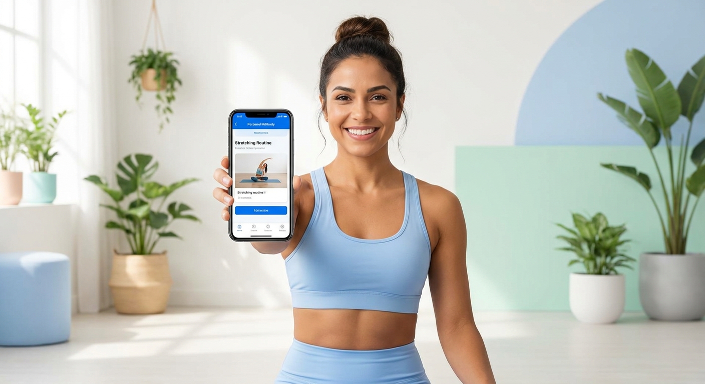 Instrutora de alongamento usando aplicativo para personal trainer Personal Millbody