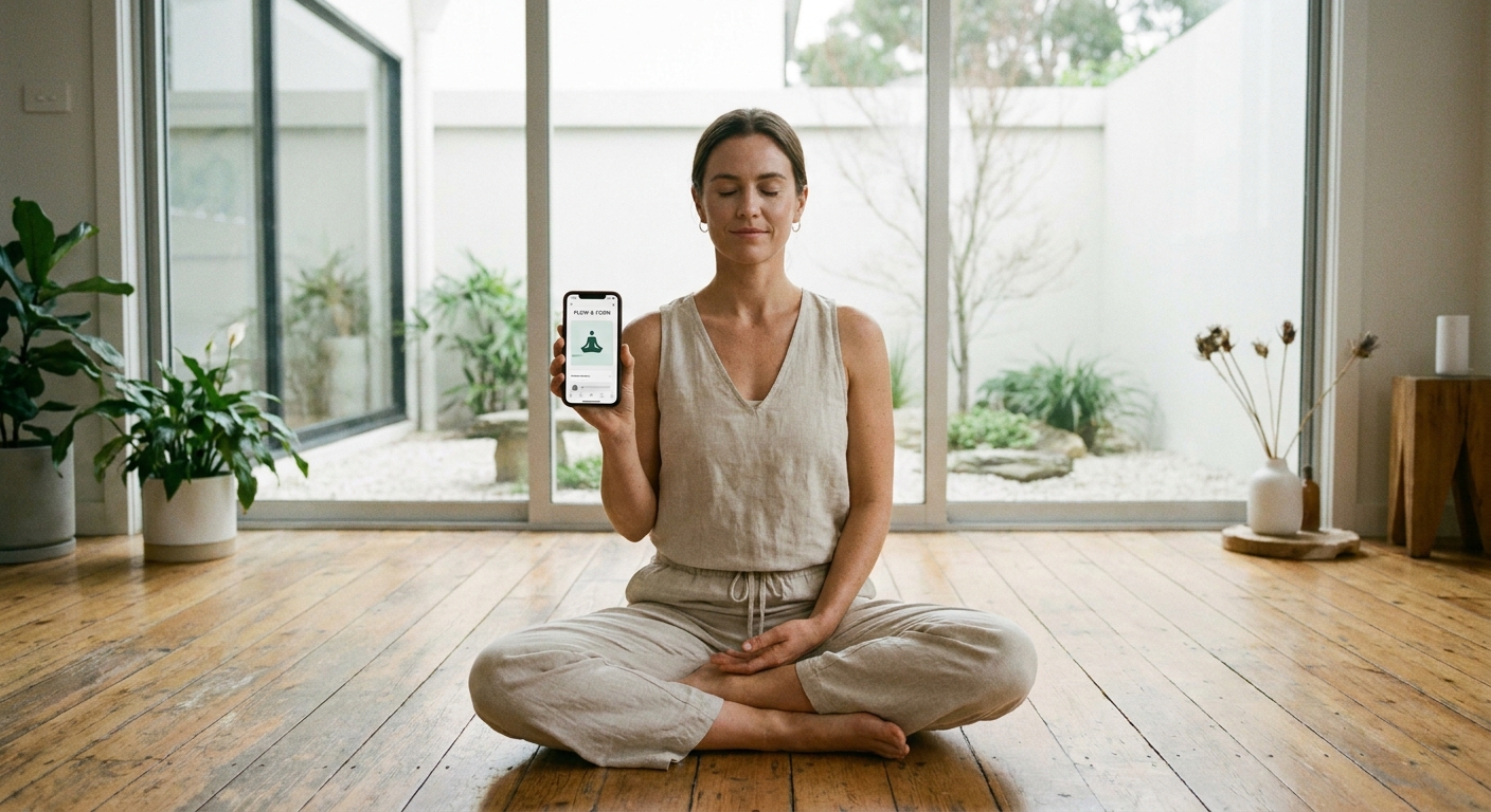 Instrutora de Meditação em Movimento utilizando app para personal trainer