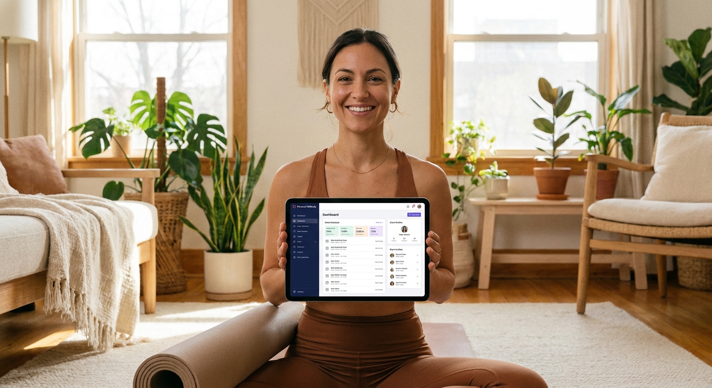 Instrutora de yoga usando Personal Millbody para gerenciar sua comunidade online