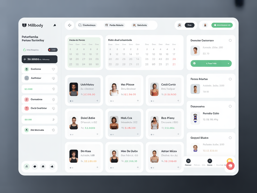 Interface da plataforma Personal Millbody exibindo o calendário de práticas de yoga, ferramenta essencial para um negócio de yoga online organizado.