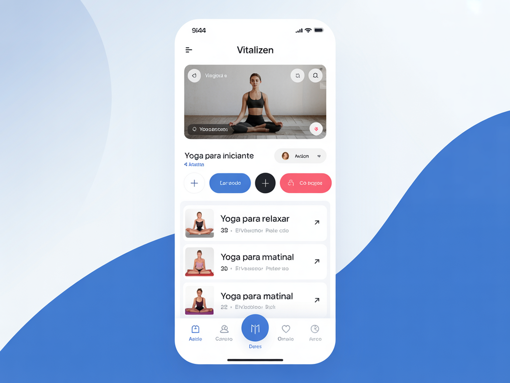 Screenshot da interface do Vitalizen, o melhor app de yoga para iniciantes, mostrando a variedade de aulas.