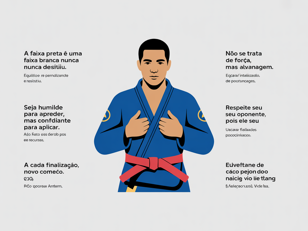 Infográfico com 5 mensagens de jiu jitsu para coaching de transformação, ilustrando os pilares da arte suave.