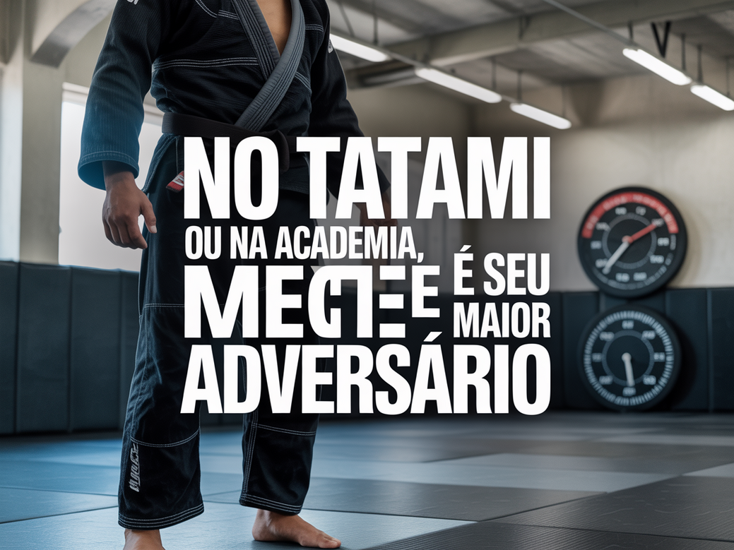 Elementos de jiu jitsu e fitness combinados para ilustrar o conceito de mensagens de jiu jitsu para mentalidade fitness.