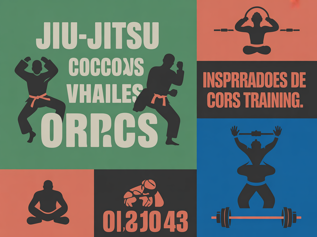 Colagem com citações de jiu-jitsu e elementos de cross training para personal trainer