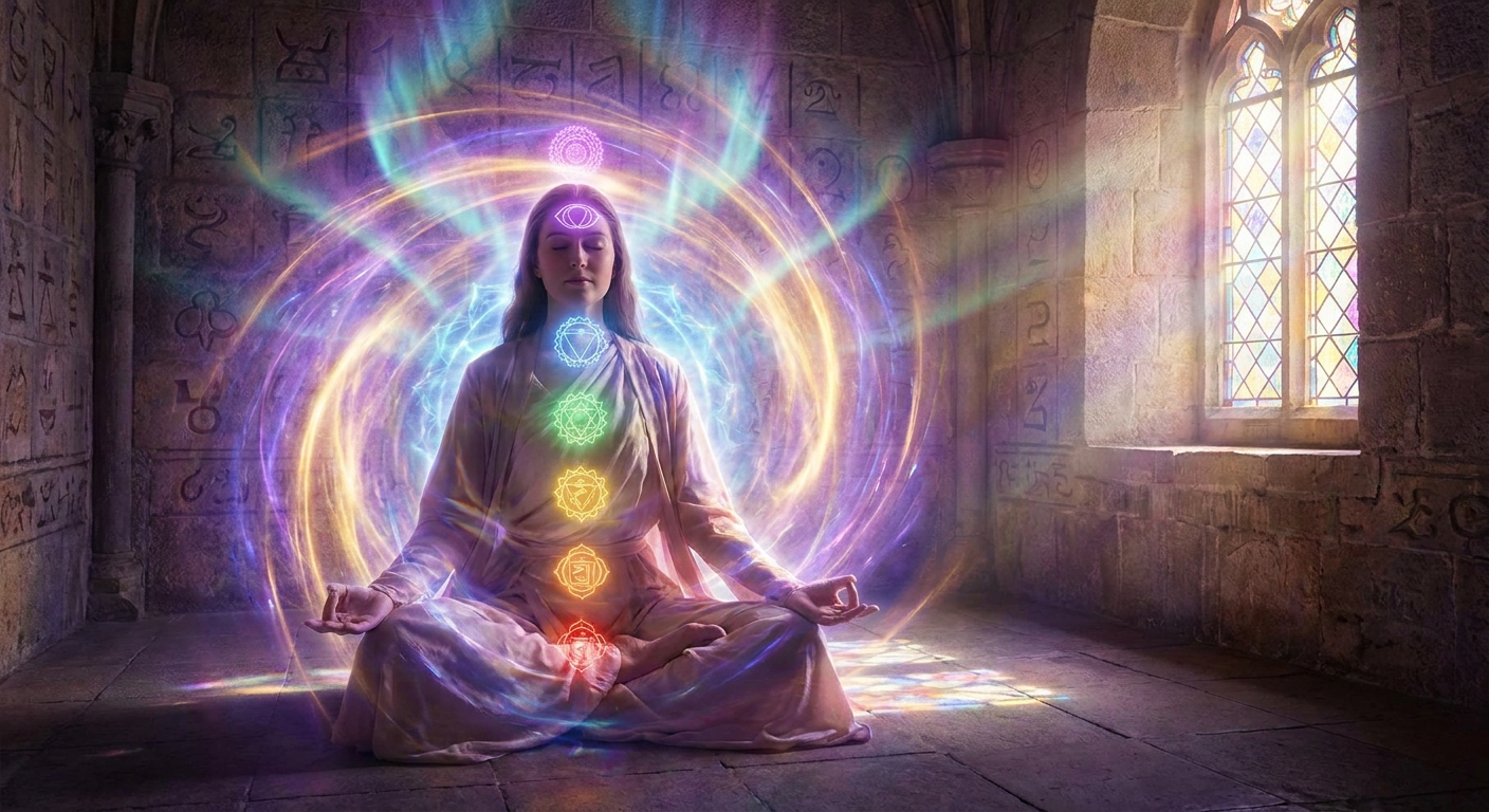 Praticante de Kundalini Yoga meditando com foco na energia interior e equilíbrio emocional