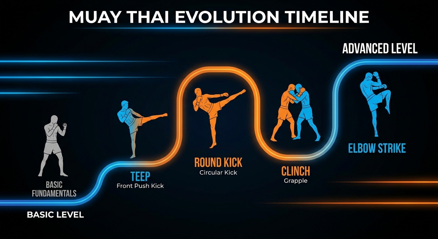Linha do tempo de evolução no Muay Thai – da base ao avançado