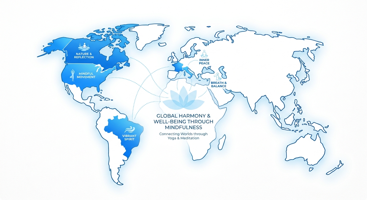 Jornada internacional de Luzia Vital — países onde ensinou yoga