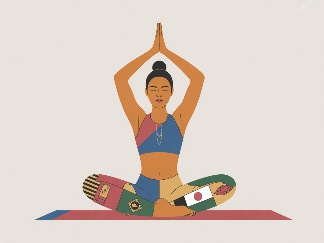 Luzia, a yoga teacher online, in a mindful pose, representing career transition yoga and meditation.