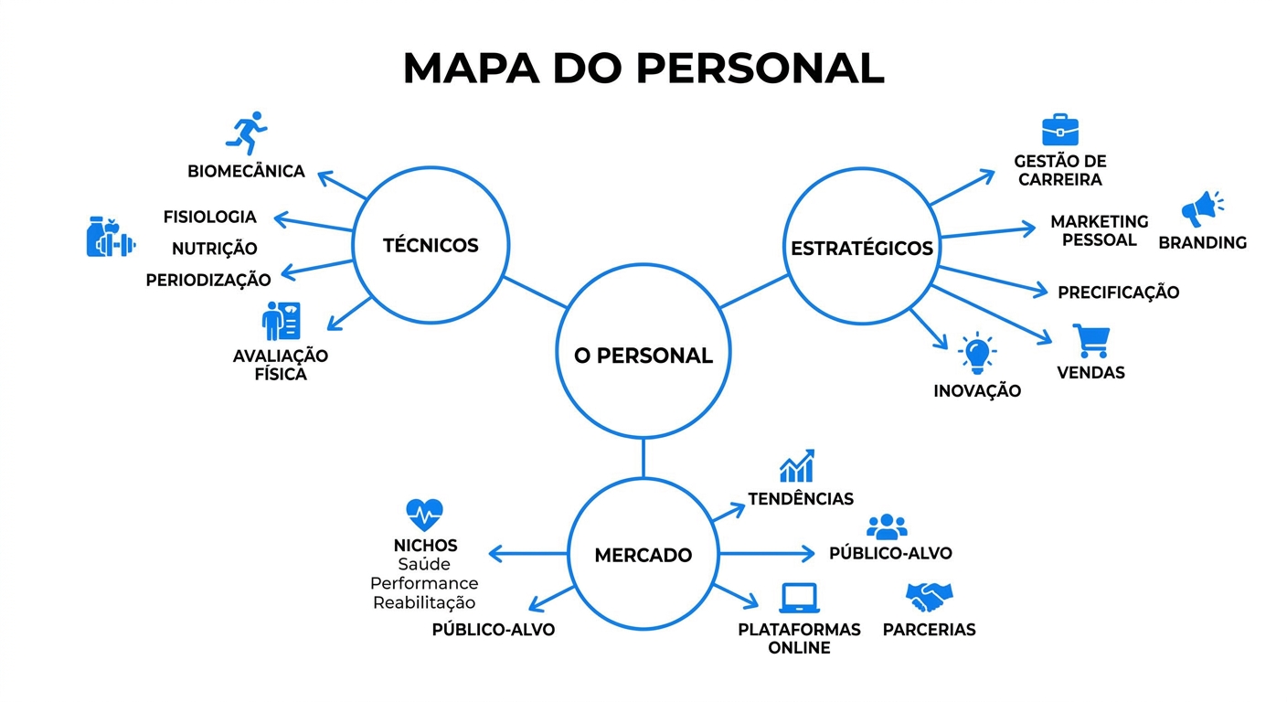 Termos para personal trainer — Mapa completo de conceitos Infográfico Mapa do Personal com termos técnicos, estratégicos e de mercado para personal trainer