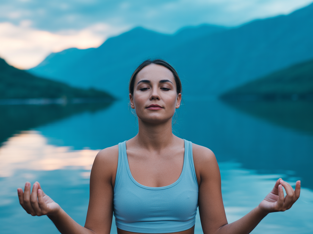 Mulher praticando meditação para cura emocional em um ambiente sereno após o término de um relacionamento.