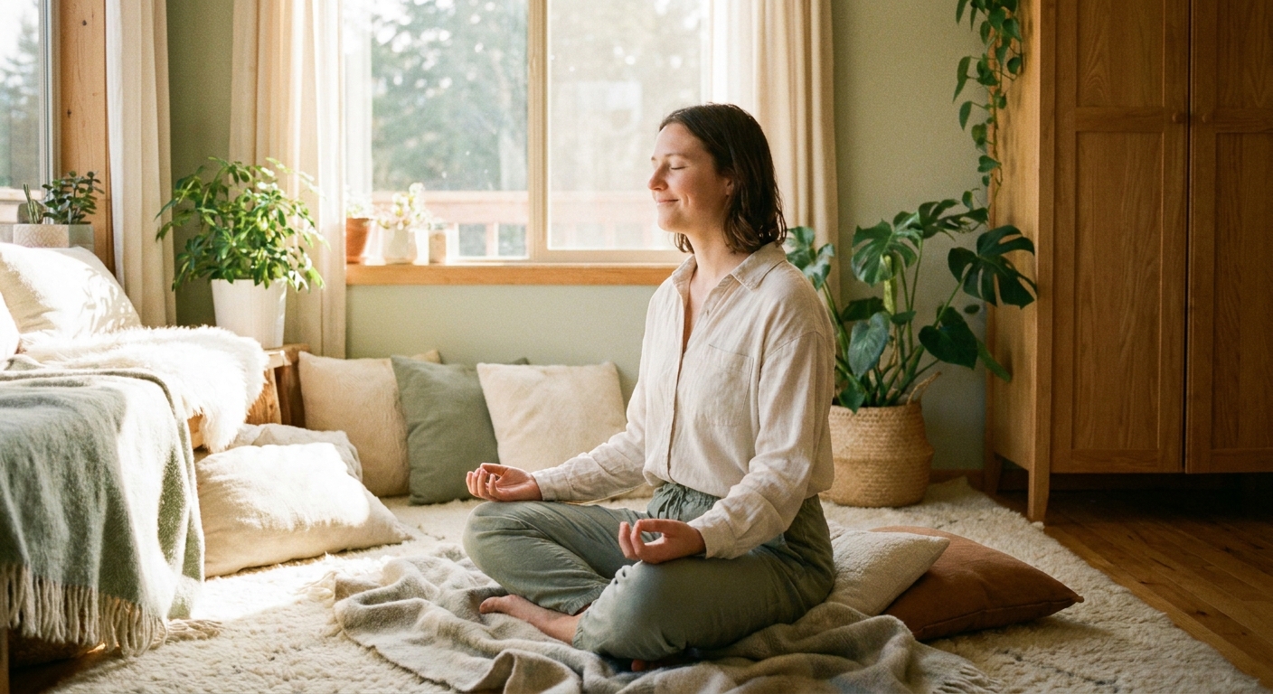 Mulher meditando para aliviar dor crônica