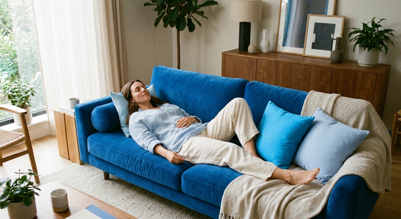 Mulher praticando meditação para dor crônica em posição confortável, representando alívio através do mindfulness