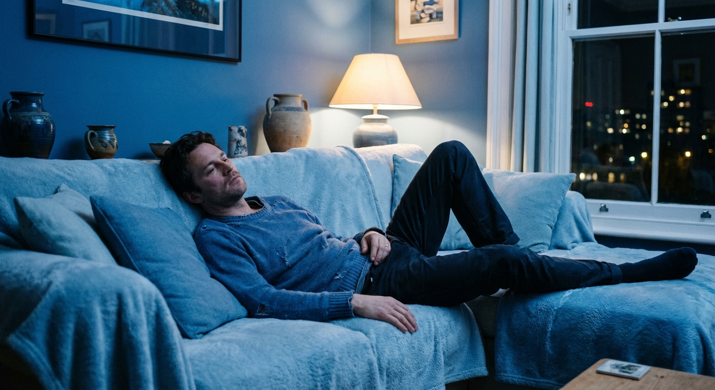 Homem praticando meditação para dormir na cama com respiração calma