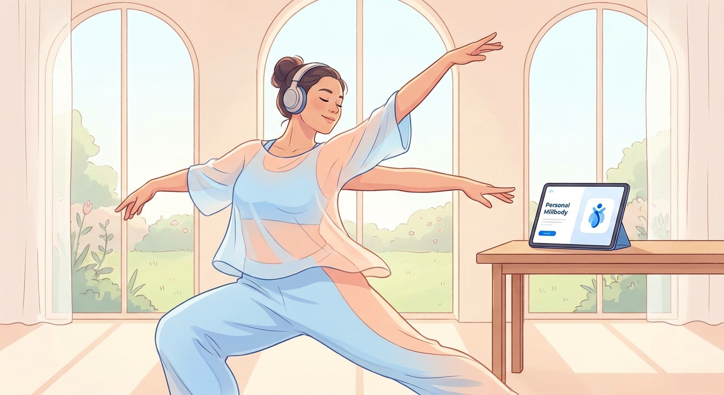 Instrutor de meditação em movimento utilizando tecnologia Personal Millbody