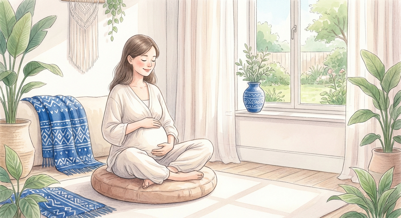 Mulher meditando durante a gravidez