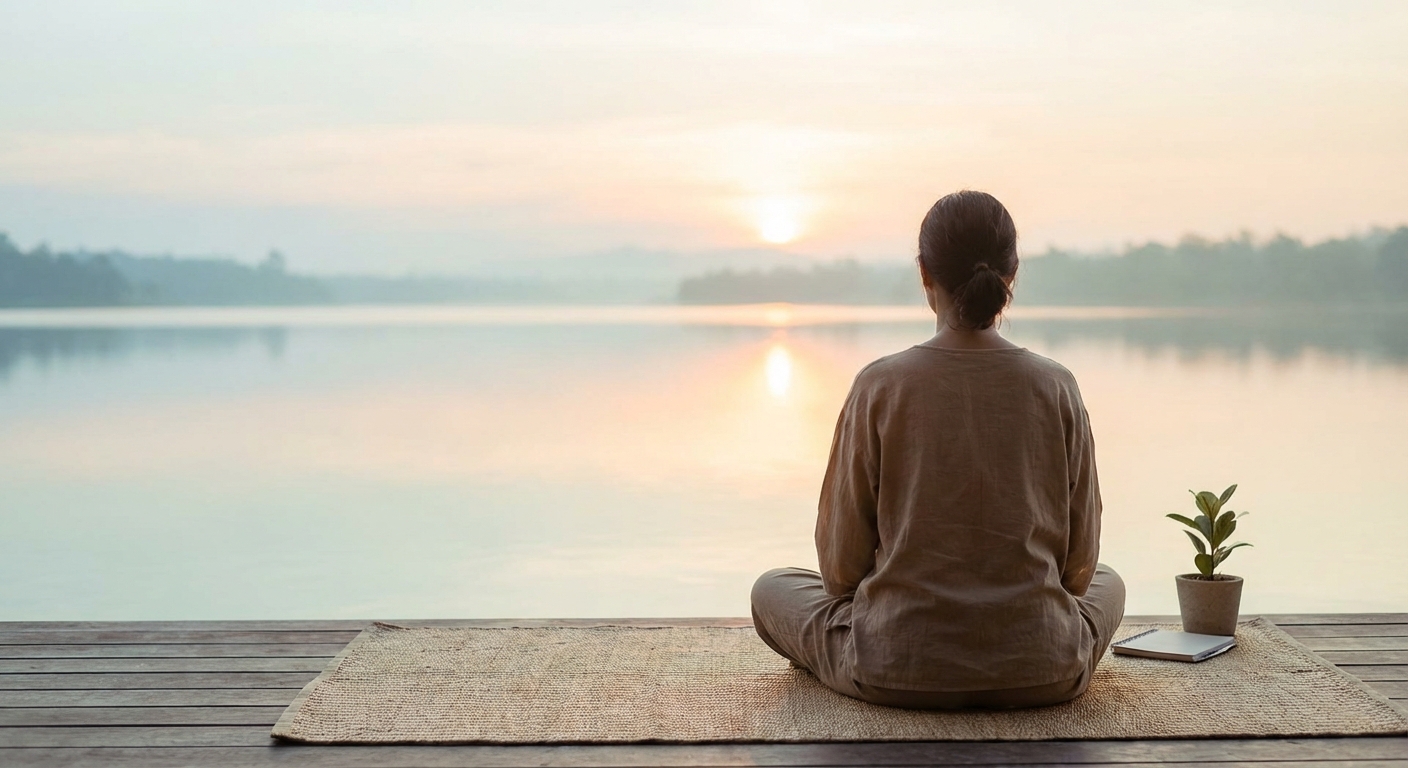 Mulher praticando meditação para iniciantes em ambiente tranquilo com postura correta