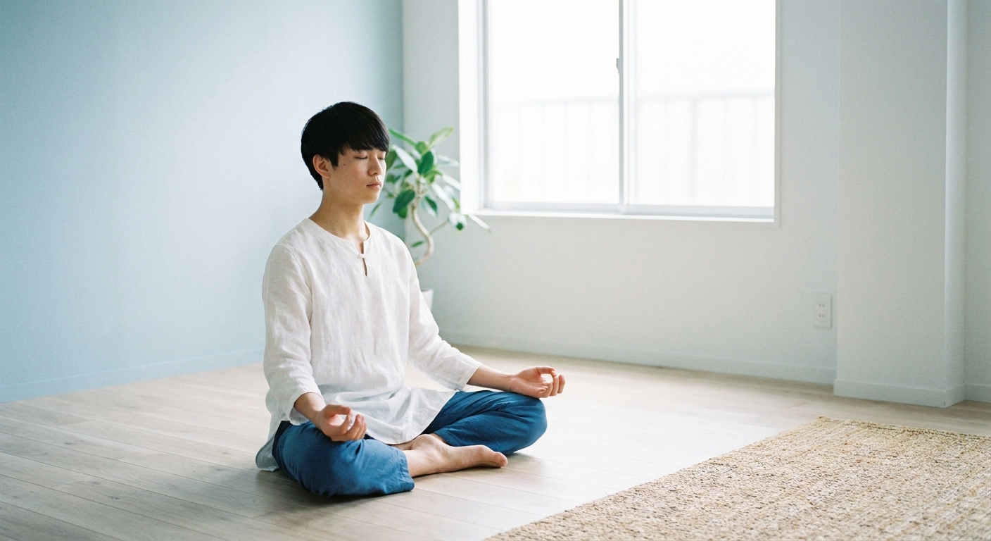 Meditação para iniciantes - guia completo Mulher meditando em ambiente tranquilo com luz natural