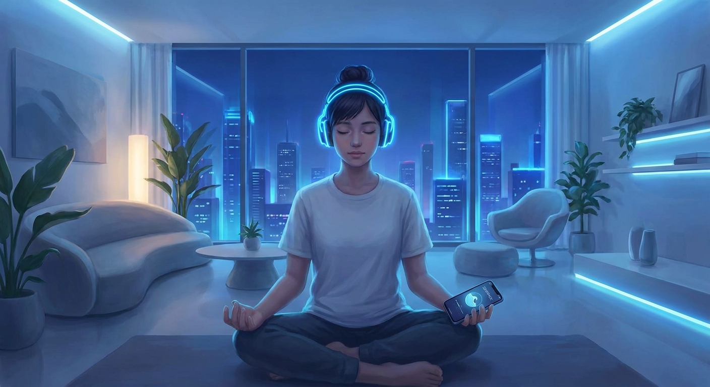 Jovem meditando com app de meditação para iniciantes Vitalizen