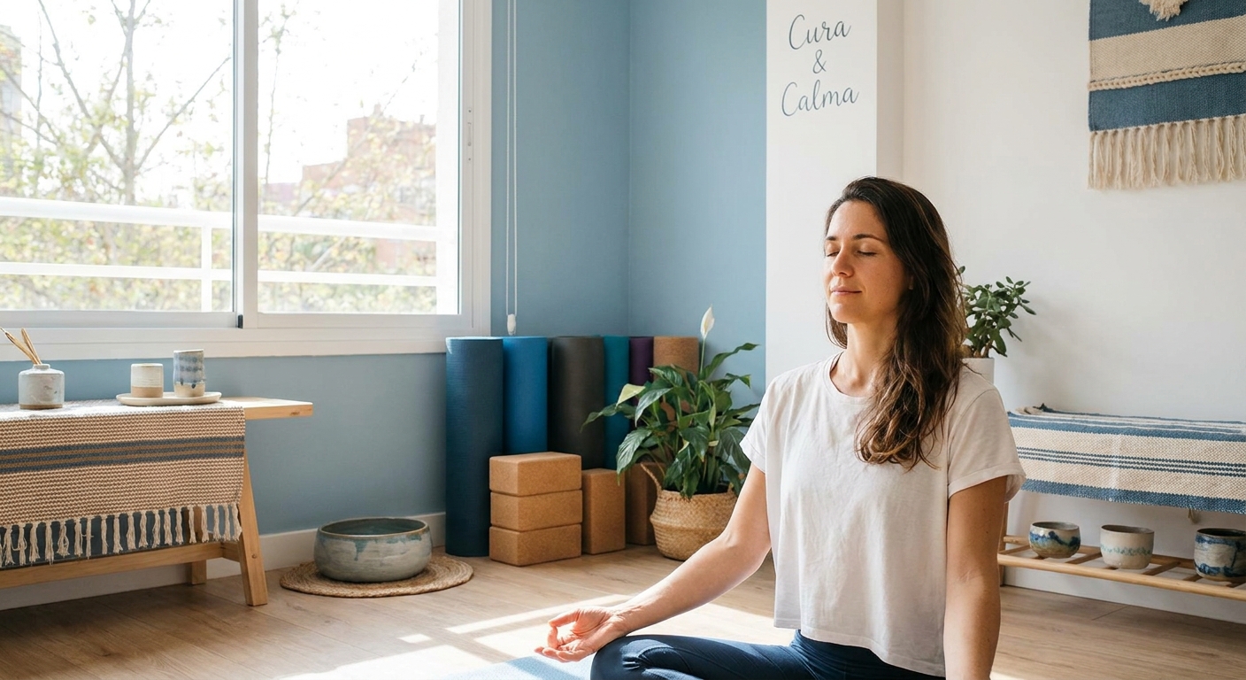 Mulher meditando em ambiente tranquilo e iluminado - meditação para iniciantes