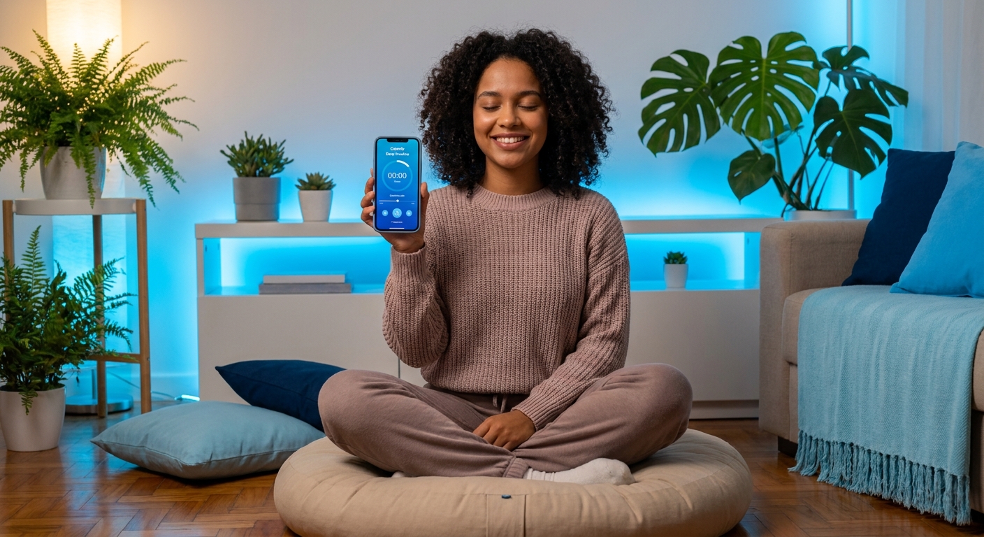 Jovem meditando com o app Vitalizen - dicas de meditação para iniciantes