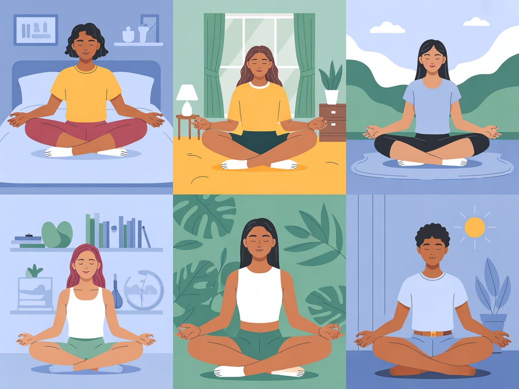 Grupo de adolescentes praticando meditação e mindfulness para melhorar a autoestima na adolescência em um ambiente tranquilo e iluminado.