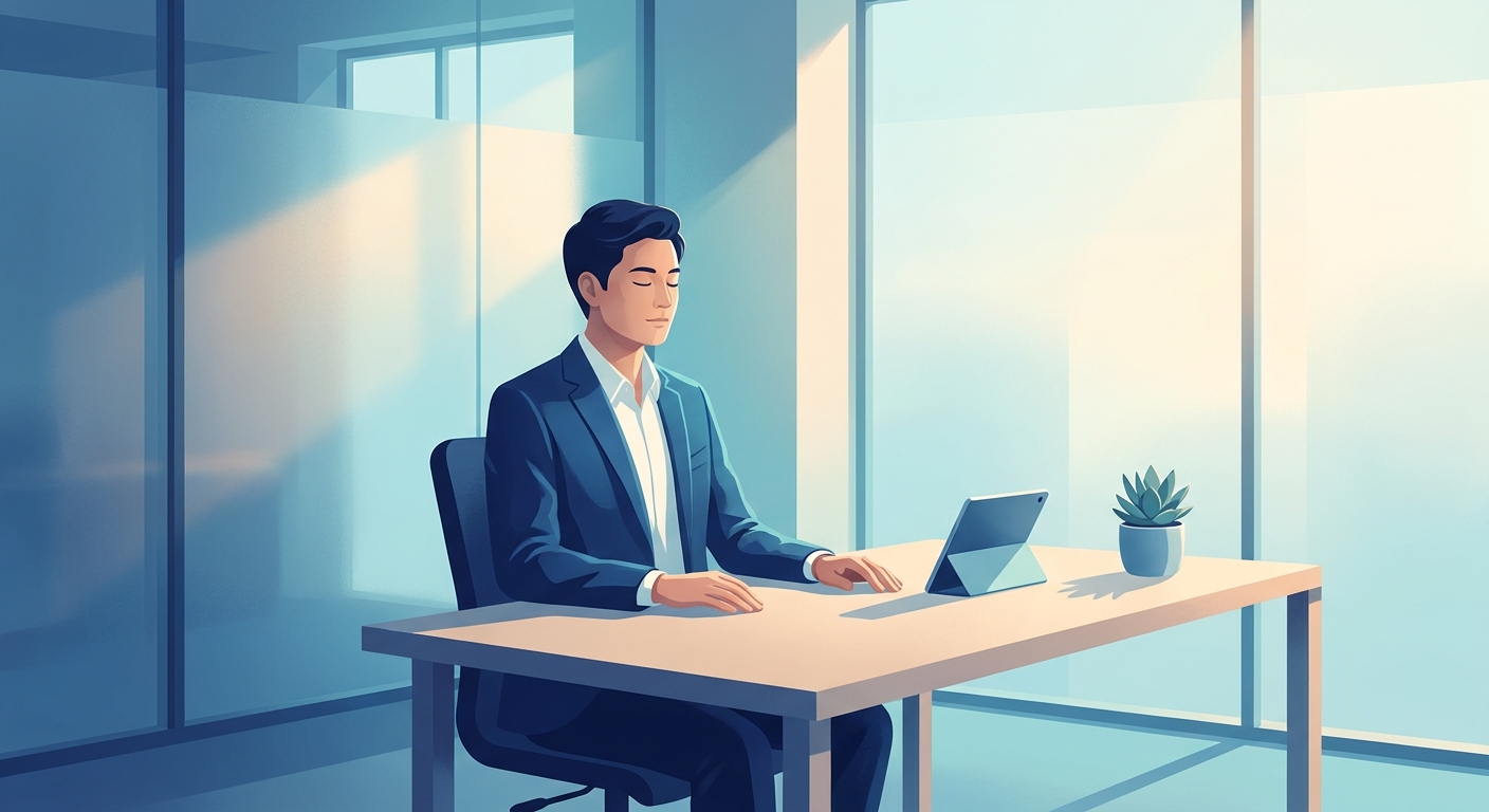 Líder meditando em seu ambiente de trabalho com tranquilidade e foco