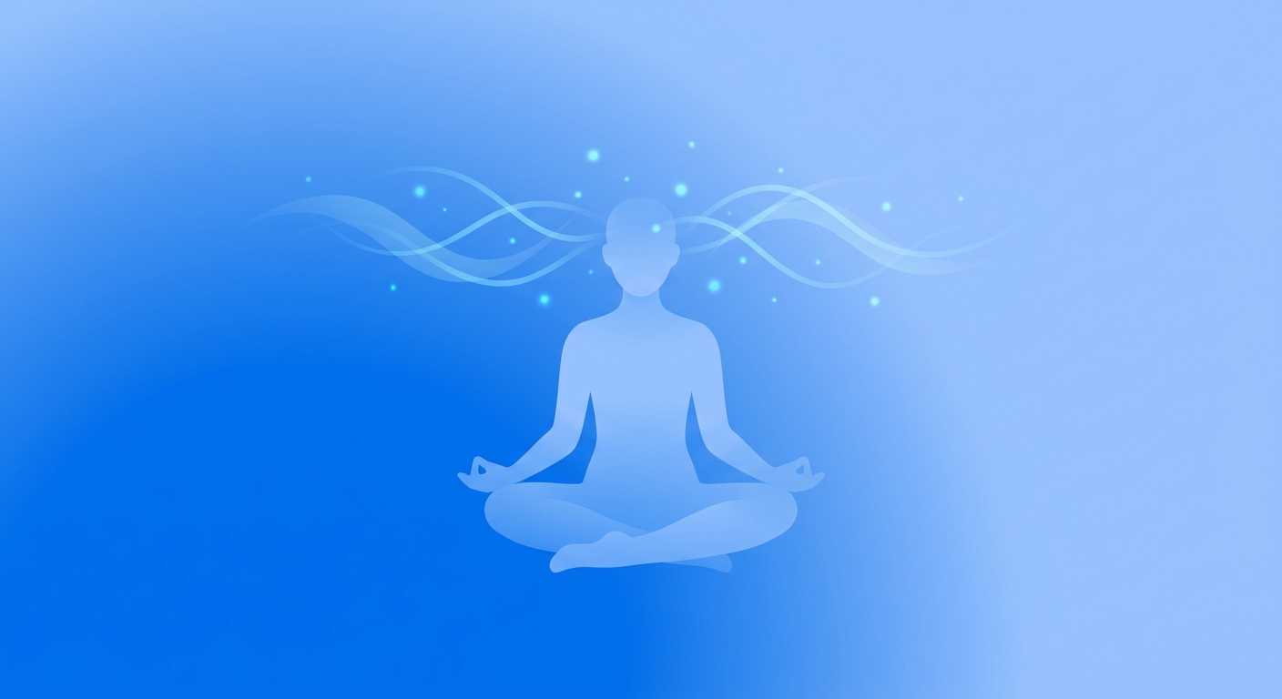 Ilustração em tons azuis de pessoa meditando com mente acelerada em harmonia | Vitalizen Yoga e Meditação