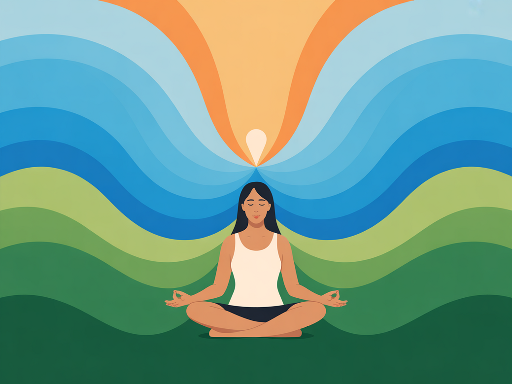 Representação visual de uma mente com TDAH encontrando calma e foco através da meditação adaptada.