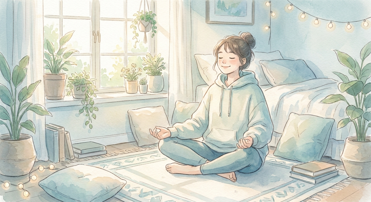 Meditação para adolescentes — jovem meditando em casa com luz natural