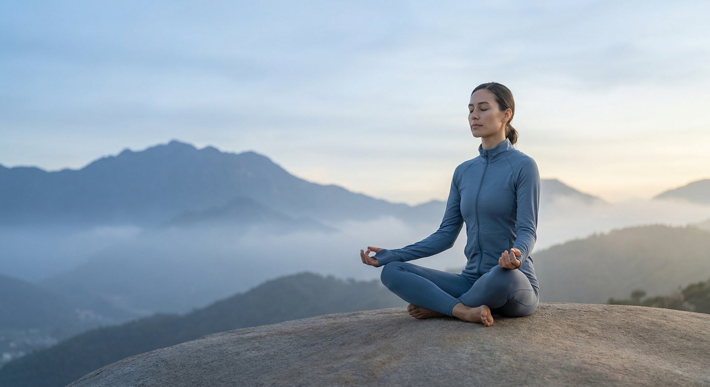 Atleta meditando ao ar livre com foco e tranquilidade - Vitalizen Yoga e Meditação