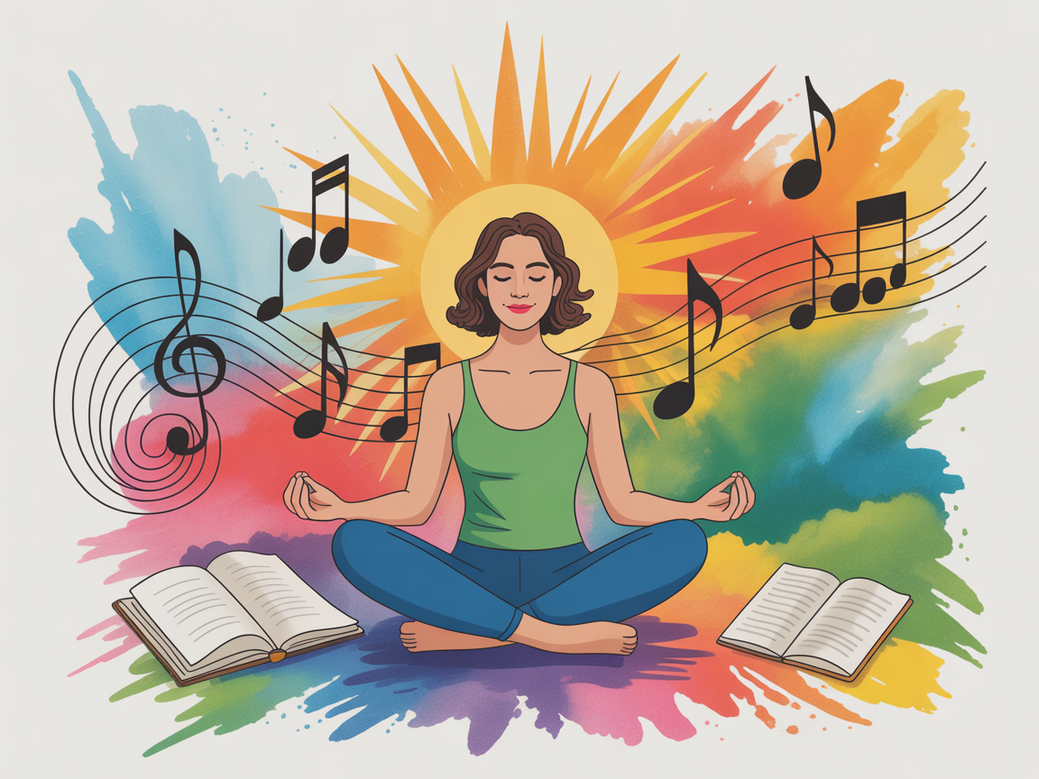 Mulher praticando meditação para criatividade em um ambiente inspirador