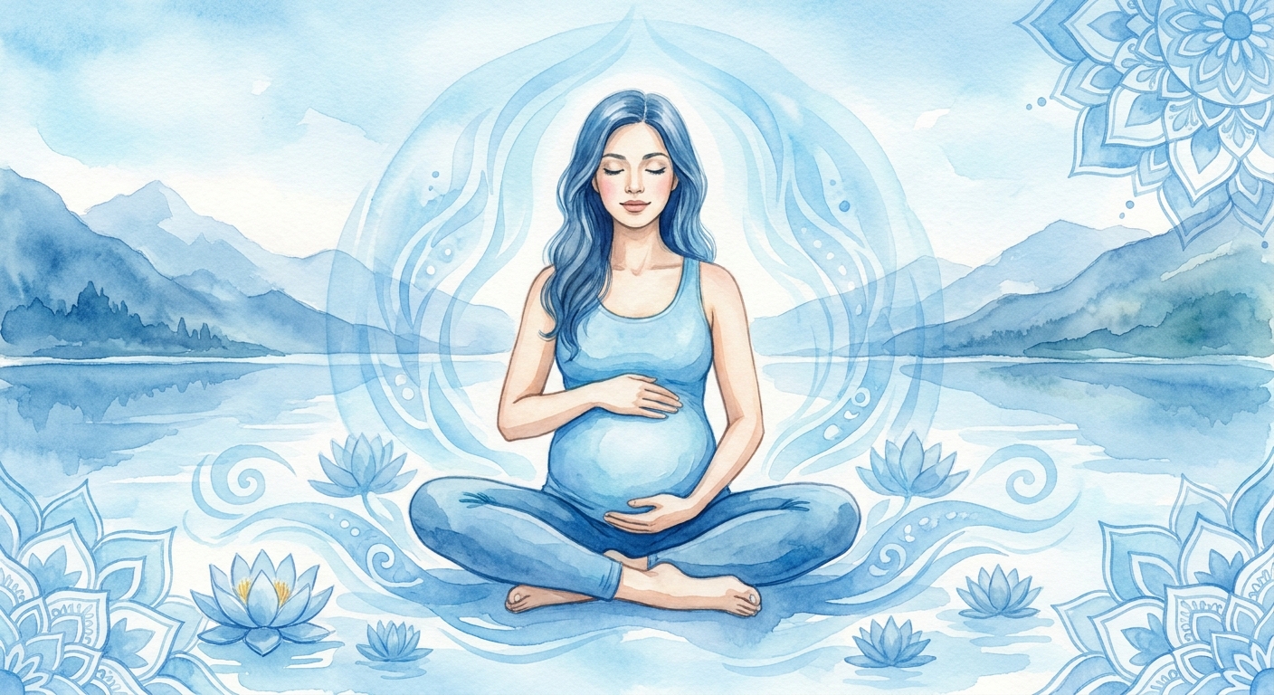 Mulher grávida praticando meditação para gestantes em ambiente tranquilo