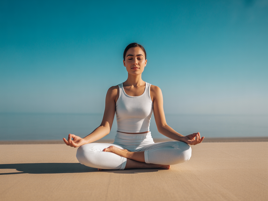 Meditação para iniciantes - Uma pessoa meditando em um ambiente sereno com as mãos em gesto de prece.