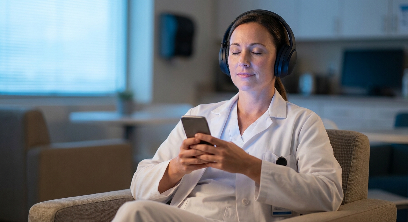 vitalizen yoga meditação profissional saúde médica meditando com fone