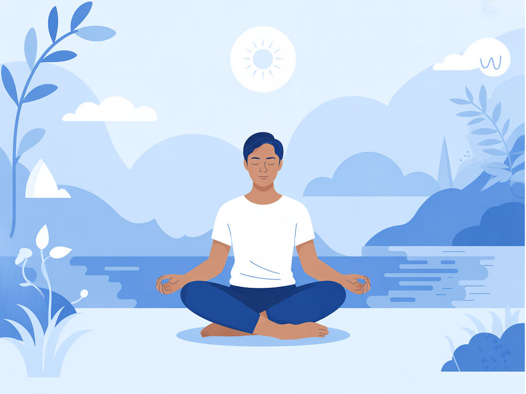 Mulher praticando meditação para recuperação emocional em um ambiente sereno, simbolizando a paz interior.