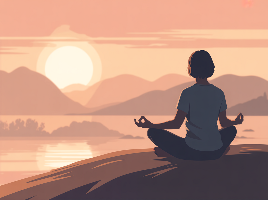 A person sits in a cross-legged meditation pose, demonstrating how to start meditating as part of a beginner's guide.