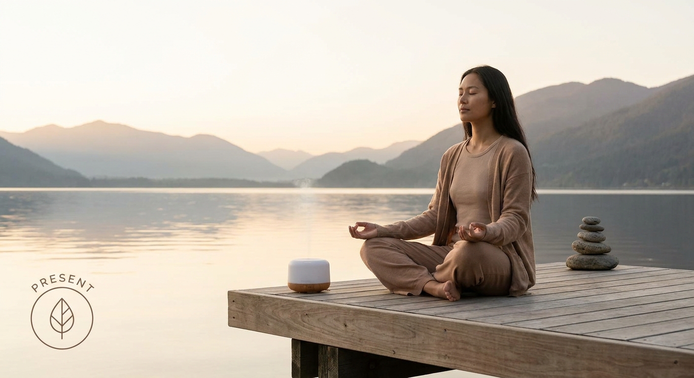 Person practicing meditation in a serene natural environment for mental health benefits