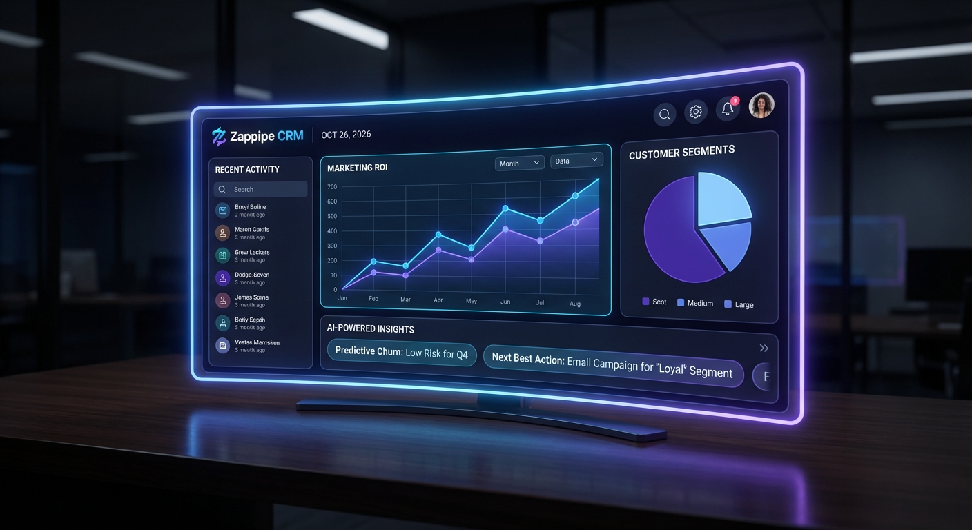 Dashboard do Zappipe, melhor CRM de 2026, exibindo análises preditivas e métricas de inbound marketing