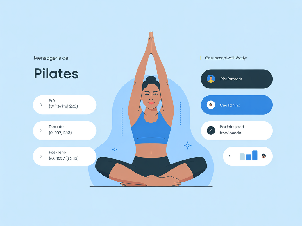 Infográfico com exemplos de mensagens de pilates para personal trainers usarem antes, durante e depois do treino para motivar alunos.