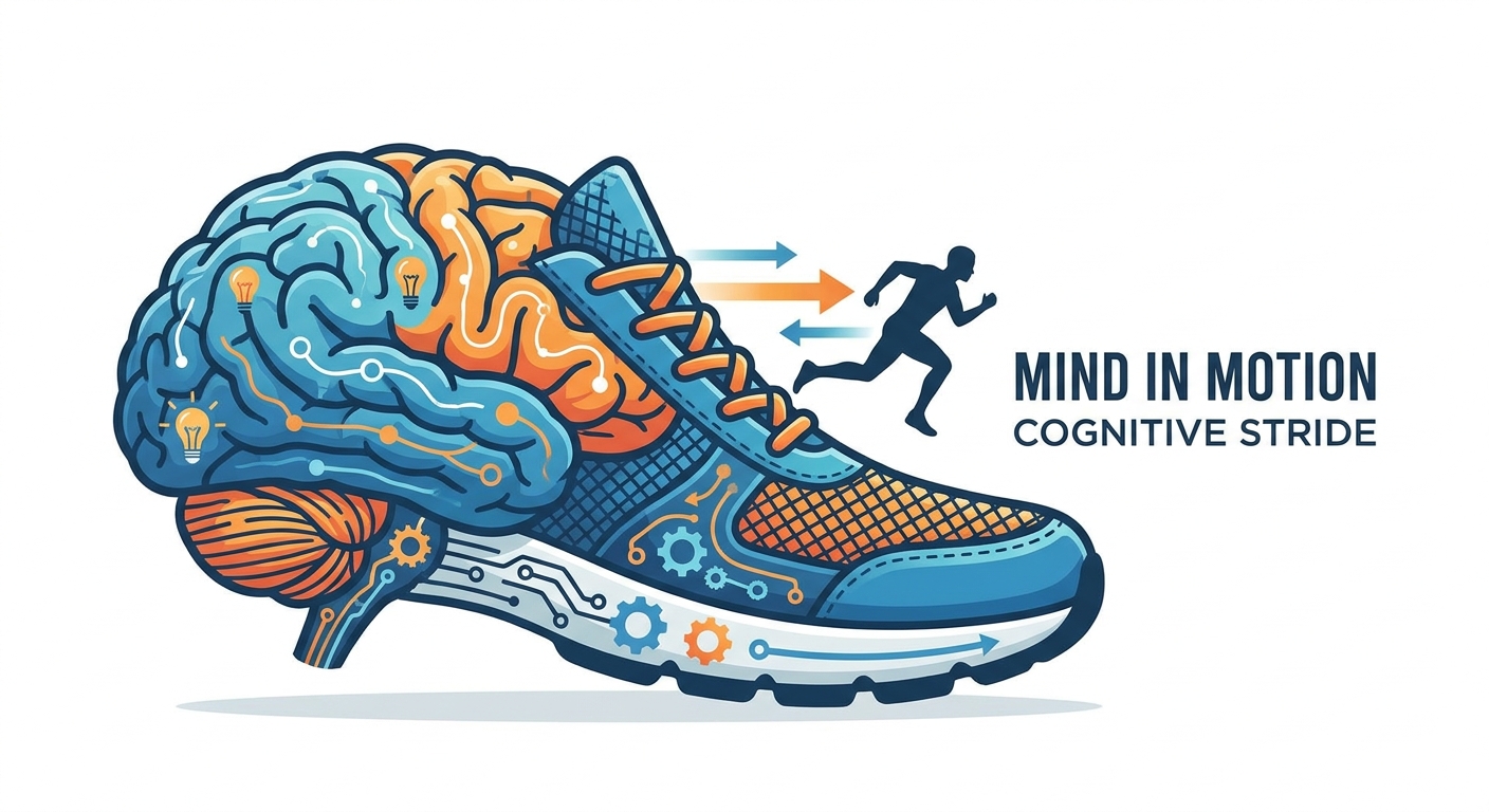 Ilustração da conexão entre mente e corpo representando treino de corrida com foco mental e performance cognitiva